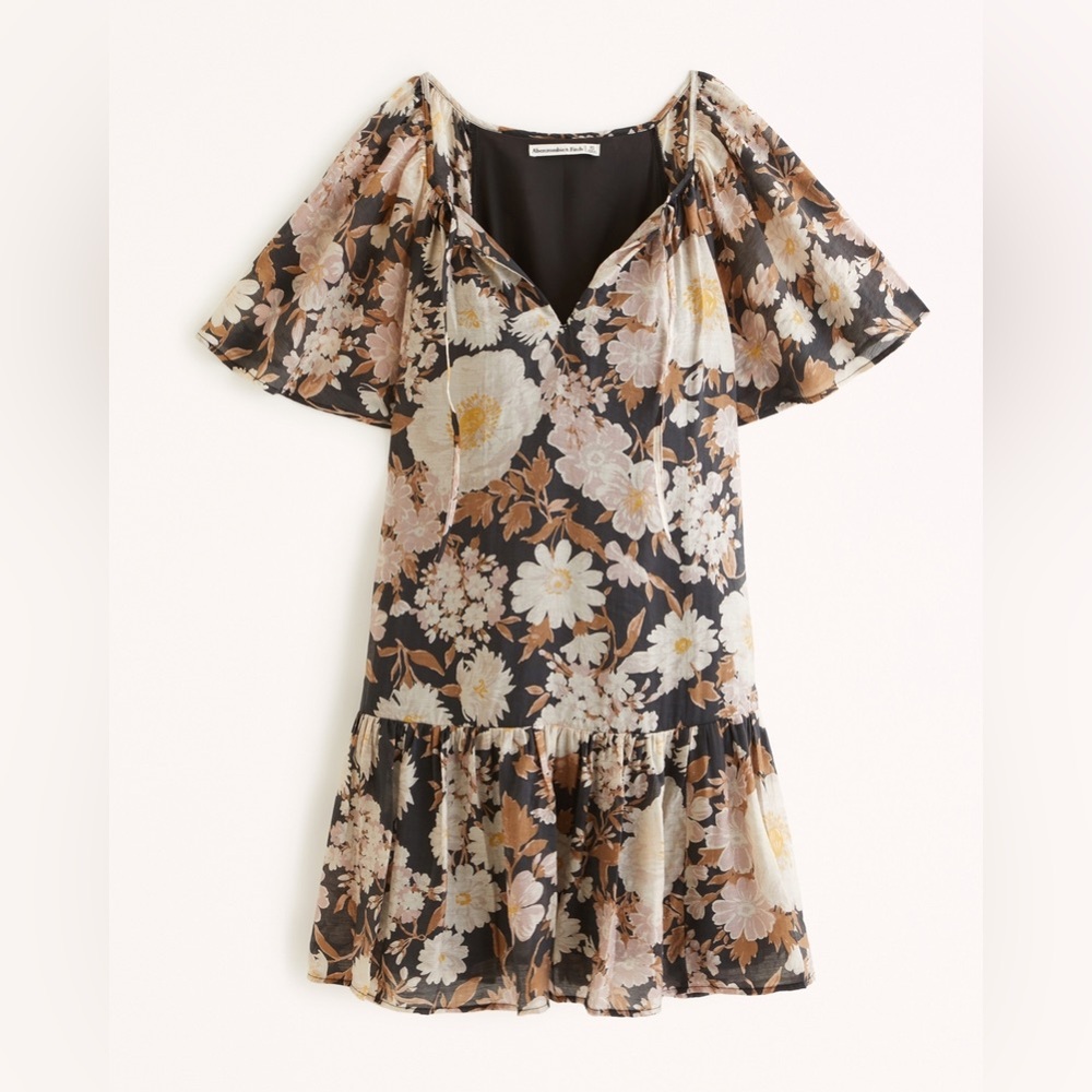 Abercrombie Floaty Trapeze Mini Dress in Black Floral
